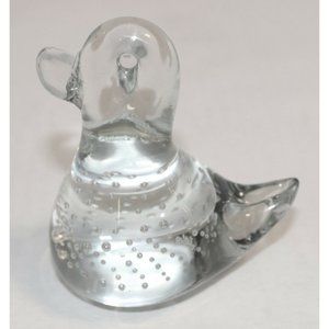 Handblown Duck Art Glass Clear Bullicante Duck Paperweight Controlled Bubble